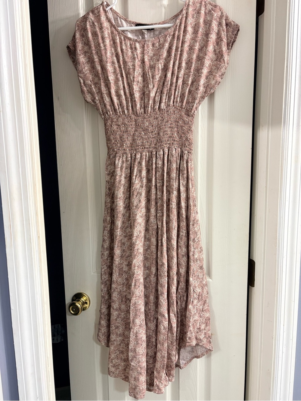 Final Touch Dusty Rose Floral Smocked Waist Dress